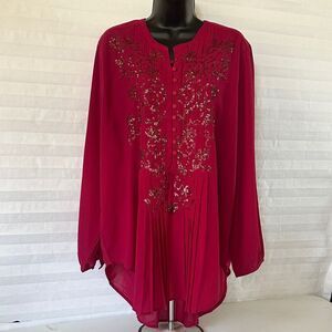 Denim 24/7 Women’s Sequin Blouse Burgundy Size 16W Dressy